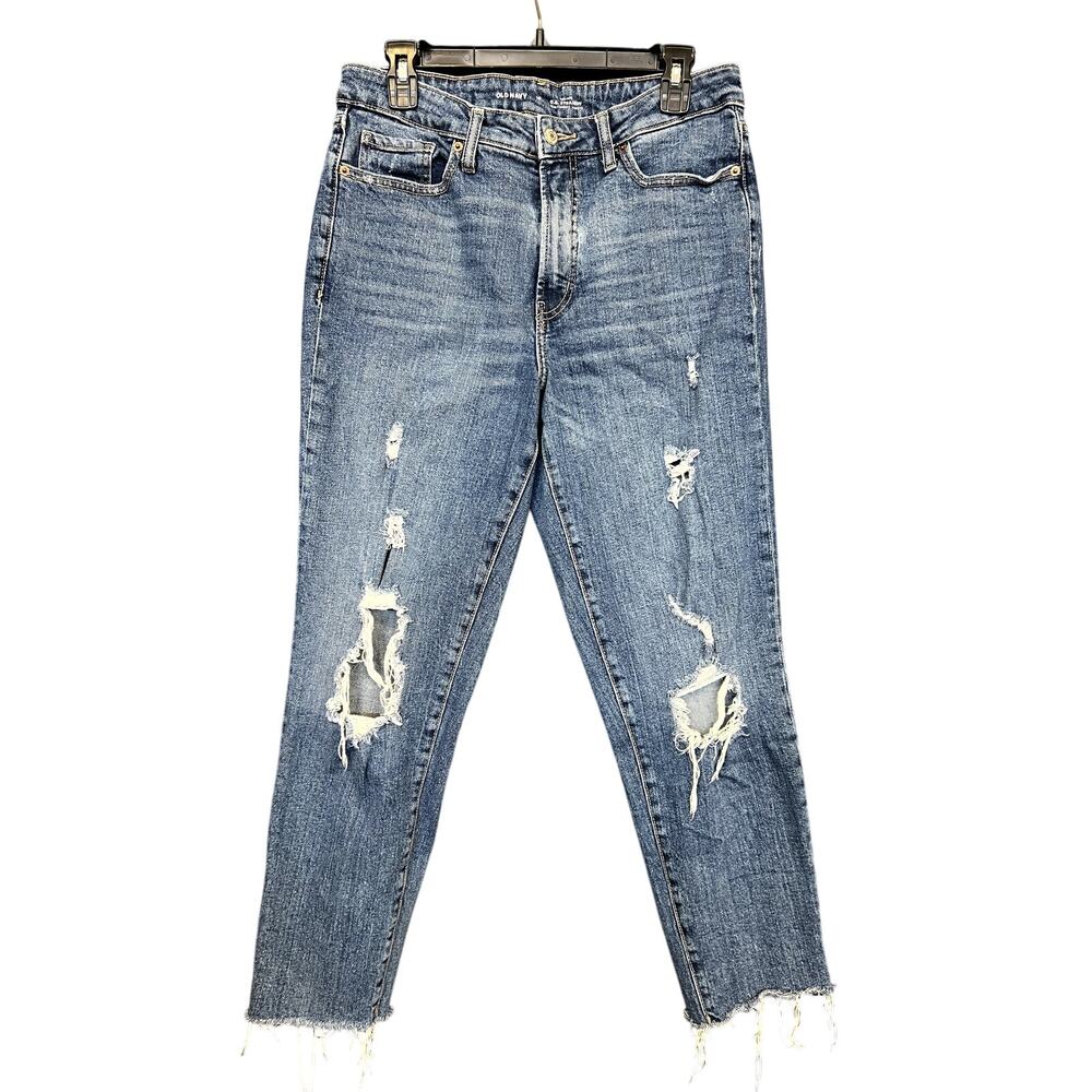 Old Navy High Rise OG Straight Distressed Raw Hem Jeans Size 10